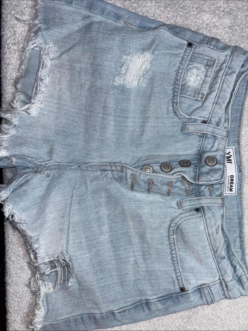YMI Light Blue Distressed High-Rise Denim Shorts